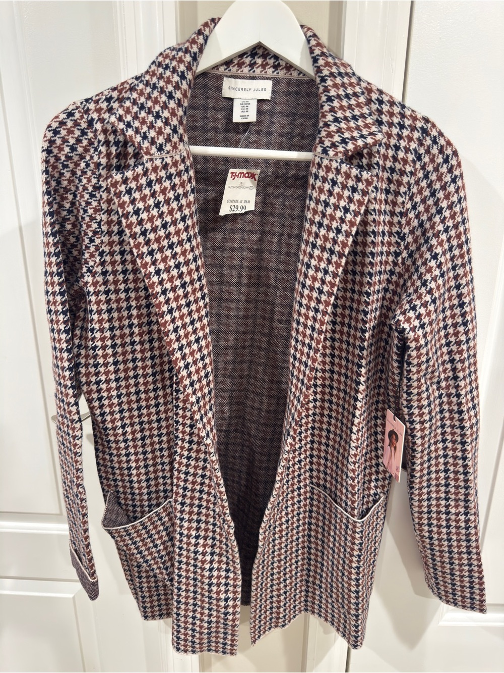 Sincerely Jules Houndstooth Open Front Cardigan Women's Medium NWT